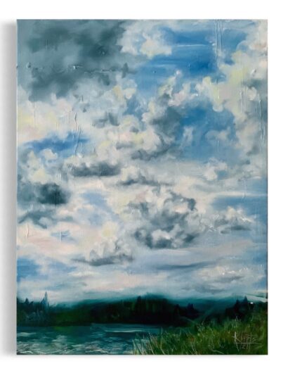 "Suplevad pilved Viljandi järves", õli lõuendil, 30 x 40 cm