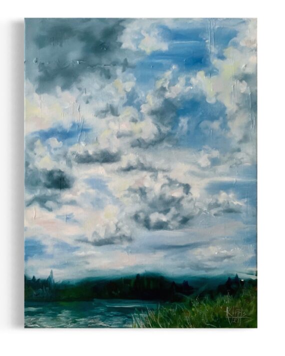 "Suplevad pilved Viljandi järves", õli lõuendil, 30 x 40 cm
