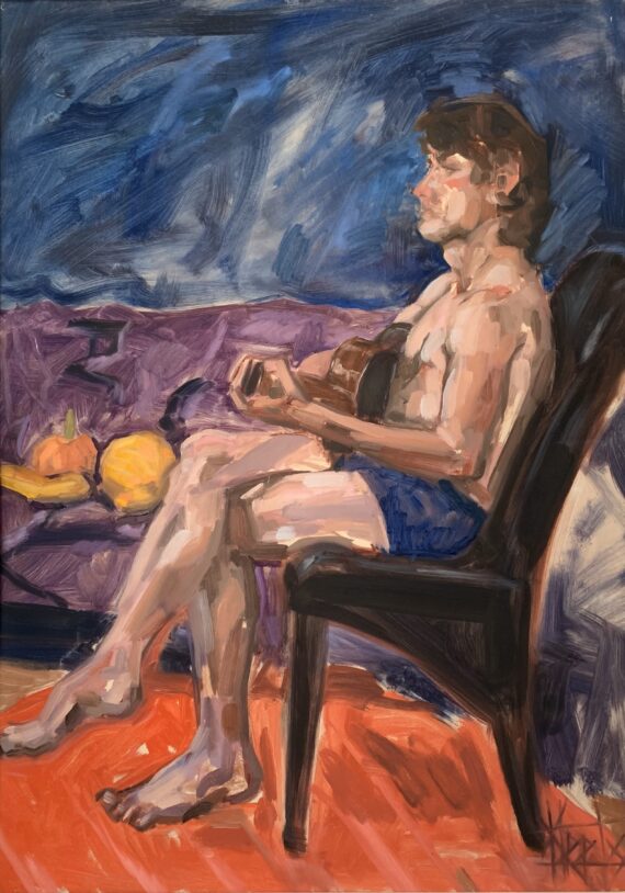 "Sinistes alukates kitarrimees", õli krunditud papil, 70 x 50 cm - Image 2