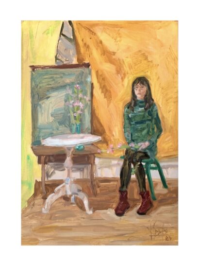 "Eugenie roosade nelkidega", õli krunditud papil, 70 x 50 cm
